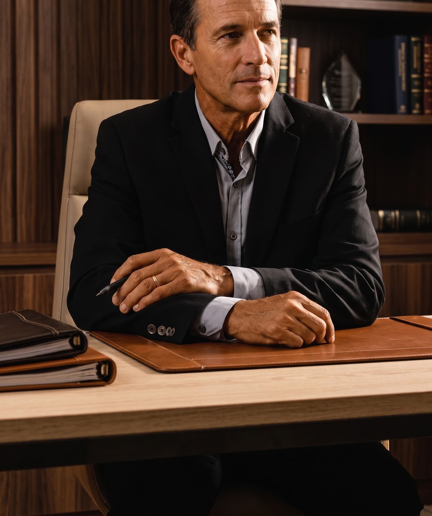 A principal at the desk, unhurried
