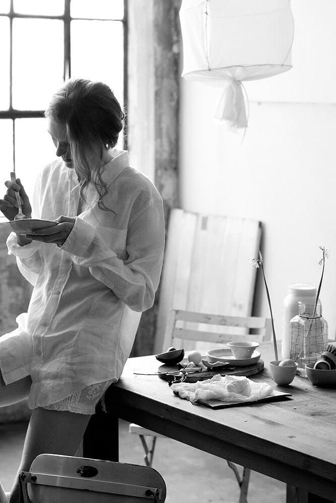 A focused start to the working day, photographed in black and white