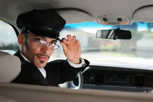 portrait-of-a-handsome-male-chauffeur-sitting-in-a-car-saluting-a-viewer