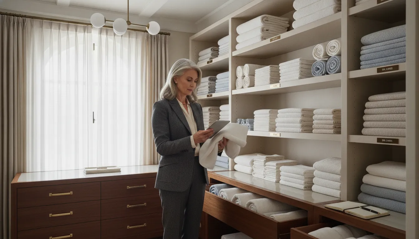 Executive housekeeper reviewing standards in a luxury private residence